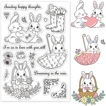 GLOBLELAND Rainy Season Rabbit Silicone Clear Stamps Transparent Stamps for Holiday Greeting Cards Diary Joural Making DIY Scrapbooking Photo Album Decoration Paper Craft