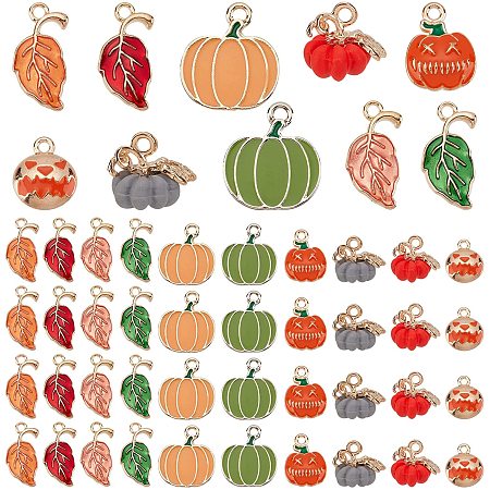 PandaHall Elite 10 Styles Halloween Pumpkin Charms, 60pcs 3D Pumpkin Pendants Alloy Vegetable Leaf Charms for Thanksgiving Fall Wearing Jewelry Earring Making DIY Crafts