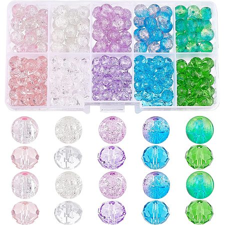 arricraft 250 Pcs Faceted Crackle Glass Beads, 8mm Round Glass Beads Bicone Crystal Glass Beads for Bracelets Necklaces Jewelry Making