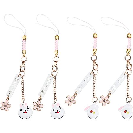 OLYCRAFT 4Pcs Flower & Rabbit & Cat Phone Lanyard Japanese Phone Charm Accessories Cell Phone Charms Lanyard with Hanging Pendants Decor for Backpack Handbag Key Hanging Decoration - 2 Styles