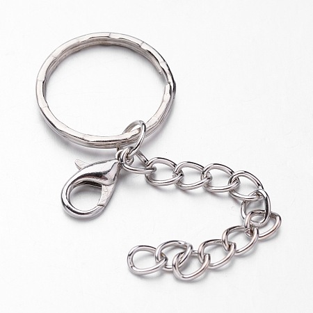 Honeyhandy Iron Split Key Rings, with Zinc Alloy Lobster Claw Clasps and Curb Chains, Platinum, 41mm