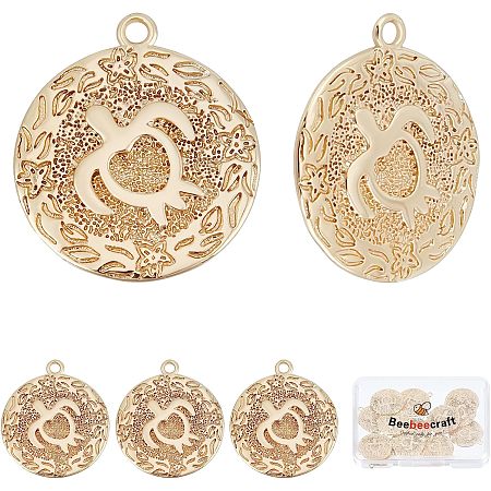 Beebeecraft 15Pcs/Box Sea Turtle Charms 18K Gold Plated Flat Round Pendant with Starfish Textured and Tortoise Pattern for DIY Necklace Bracelet Jewelry Crafts
