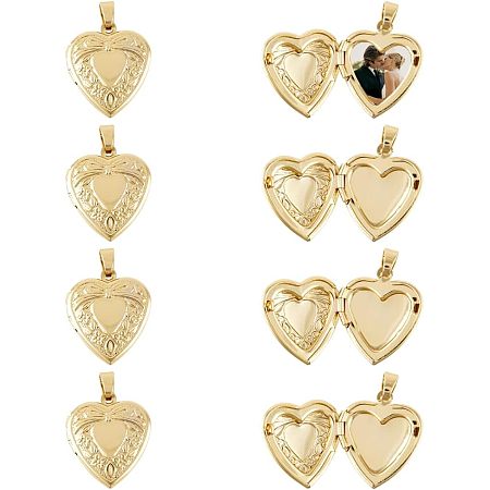 SUPERFINDINGS 8Pcs Real 18K Gold Heart Plated Locket Pendants Photo Frame Charms Brass Heart with Bowknot Pendants Memory Photo Pendant for DIY Memorial Necklace Making,Inner Diameter:13.5x11mm