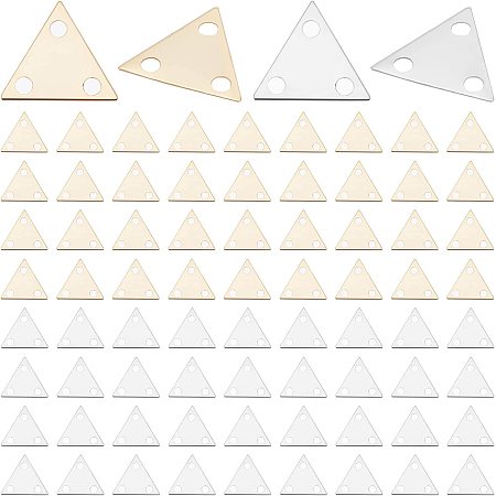 PandaHall Elite 24K Gold Plated Triangle Charm Blanks 60pcs 2 Colors Links Connectors 3-Hole Brass Links Connectors 6.5mm Dainty Metal Charm for Neckalce Earring Choker Bracelet Jewelry Making