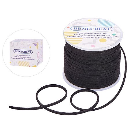 BENECREAT 3mm Faux Suede Cord Jewelry Making Flat Micro Fiber Lace Faux Suede Leather Cord (30 Yards, Black)