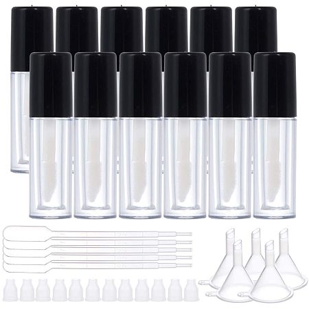 BENECREAT 20 Pack 1ml Lip Gloss Tubes Mini Refillable Lip Gloss Balm Bottles with Black Brush Cap, 5PCS Hoppers and 5PCS Pipettes for Lipstick Samples DIY