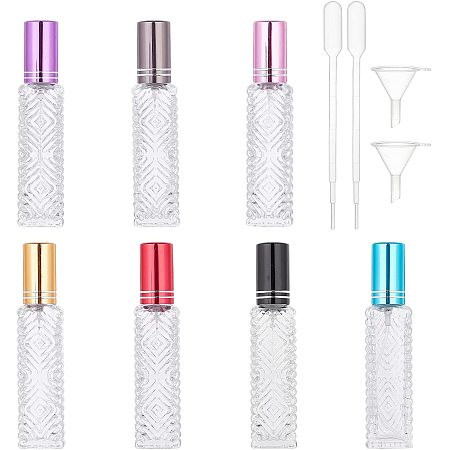 BENECREAT 14Pcs 7-Color Clear Glass Perfume Bottle 13 ml Rectangular Spray Bottles Empty Refillable Container for Perfume Essential Oil