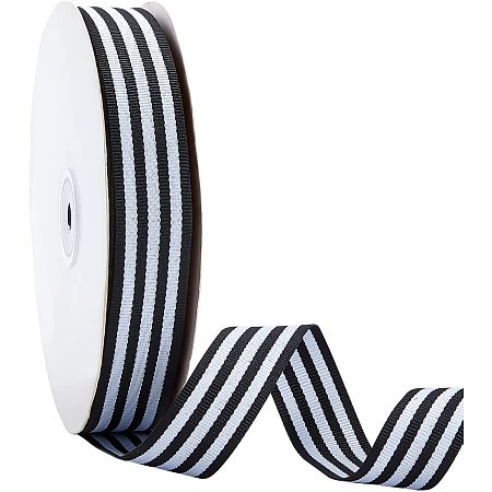 OLYCRAFT 1 Inch x 50 Yard Stripe Ribbon Polyester Striped Fabric Grosgrain Ribbon Black Striped Wrapping Ribbon for Gift Wrapping Decoration