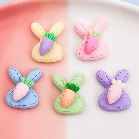 Honeyhandy Opaque Resin Cabochons, for Hair Accessories, Rabbit with Carrot, Mixed Color, 22x17mm