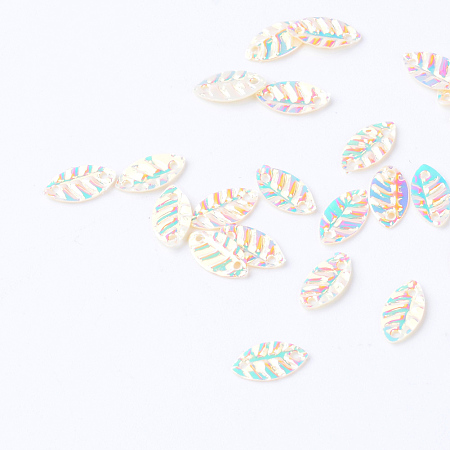 Plastic Paillette Links, Sequins Beads, Leaf, Creamy White, 8.5x4.5x0.5mm, Hole: 1mm; about 30000pcs/500g