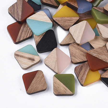ARRICRAFT Resin & Walnut Wood Cabochons, Square, Mixed Color, 13.5x13.5x3mm