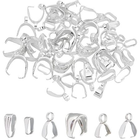UNICRAFTALE 60pcs 6 Styles Pendant Bails Stainless 6-11.5mm Long Steel Color Pinch Clip Clasp Bail Snap On Bails Hook Chain Connector for Necklace Jewelry Findings Snap On Pendant Necklace Clasps