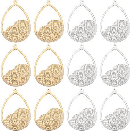 UNICRAFTALE 12Pcs 2 Colors Open Back Bezel Pendants Teardrop Hollow Frame Charms 201 Stainless Steel Open Back Charms for DIY UV Resin Epoxy Resin Pressed Flower Jewelry 1.5mm Hole