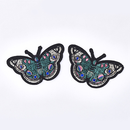 Honeyhandy Computerized Embroidery Cloth Iron On Patches, Costume Accessories, Appliques, Butterfly, Teal, 54x87x1mm