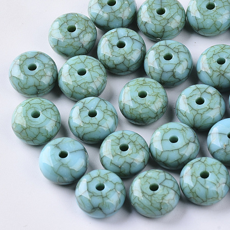 Honeyhandy Acrylic Beads, Imitation Turquoise Style, Rondelle, Turquoise, 13x7mm, Hole: 2mm