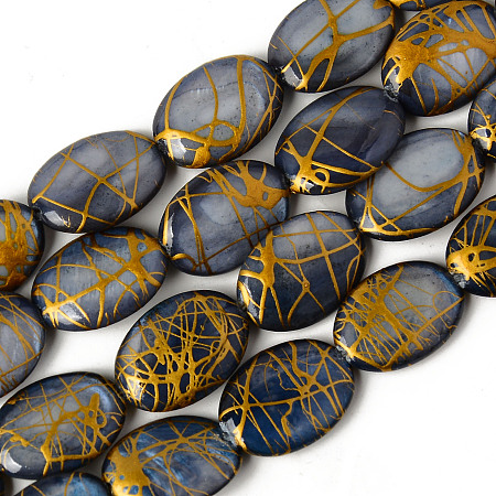 ARRICRAFT Natural Freshwater Shell Beads Strands, Dyed and Drawbench, Oval, Prussian Blue, 17~18x12~13x4~5mm, Hole: 0.6mm, about 22pcs/strand, 14.96 inches(38cm)