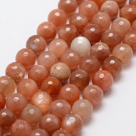Arricraft Natural Sunstone Beads Strands, Faceted, Round, 8mm, Hole: 1mm, about 50pcs/strand, 15.7 inches