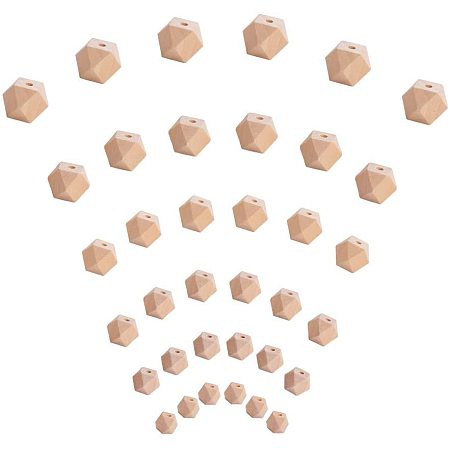 Arricraft 120 pcs 6 Sizes Unfinished Faceted Geometric Wood Beads Natural Hexagon Wooden Beads DIY Wooden Spacer Beads for Bracelet Necklace Jewelry Making DIY Crafts Accessories