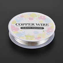 Honeyhandy Craft Copper Wire, Nickel Free, Silver Color Plated, 26 Gauge, 0.4mm, about 49.21 Feet(15m)/roll