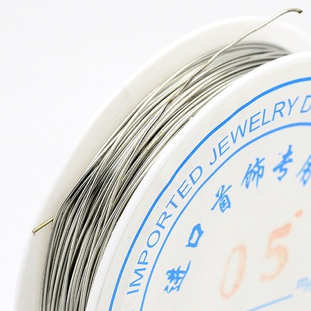 Honeyhandy Copper Jewelry Wire, Nickel Free, Silver Color Plated, 24 Gauge, 0.5mm, about 31.16 Feet(9.5m)/roll