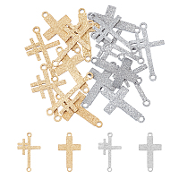 Unicraftale 16Pcs 4 Style 201 Stainless Steel Link Connectors, Textured, Laser Cut, Cross, Mixed Color, 4pcs/style