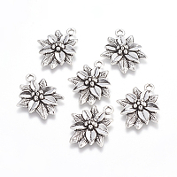 Arricraft 10pcs Tibetan Style Pendants Poinsettia Charms Pendant for Christmas Cadmium Free & Nickel Free & Lead Free
