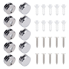 AHANDMAKER 10 Sets Mirror Clips Glass Supports, Round Shaped Mirror Mounting Clips, Platinum Mirror Bracket with Iron Screw and Plastic Plug, Wall Mirror Hanging Kit for Fixing Mirror