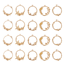 20pcs Sea Theme Alloy Frame Resin Pendants 5-Style Color-Lasting Hollow Resin Frames Open Bezel Charms with Loop for Resin Jewelry Making - Golden