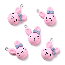 ARRICRAFT Resin Pendants, with Platinum Iron Peg Bail, Rabbit, Pearl Pink, 27.5x20x10mm, Hole: 2mm