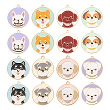 ARRICRAFT 32Pcs 8 Style Eco-Friendly Alloy Enamel Pendants, Dog Theme, Cadmium Free & Lead Free & Nickel Free, Flat Round with Dog, Light Gold, Mixed Color, 4pcs/style