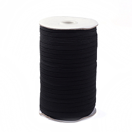 3/8" Flat Braided Elastic Rope Cord, Heavy Stretch Knit Elastic with Spool for DIY Disposable Mouth Cover, Black, 10mm; about 100yards/roll(300 feet/roll)