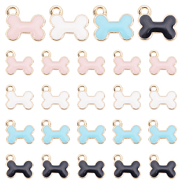 PandaHall Elite 40Pcs 4 Colors Light Gold Alloy Charms, with Enamel, Cadmium Free & Lead Free, Bone, Mixed Color, 11.5x13x2mm, Hole: 1.6mm, 10pcs/color