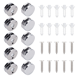 AHANDMAKER 10 Sets Mirror Clips Glass Supports, Round Shaped Mirror Mounting Clips, Platinum Mirror Bracket with Iron Screw and Plastic Plug, Wall Mirror Hanging Kit for Fixing Mirror