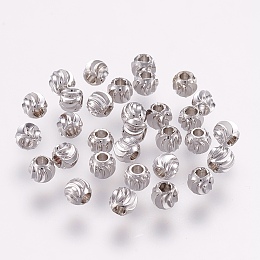 Brass Beads, Long-Lasting Plated, Round, Real Platinum Plated, 4x3mm, Hole: 1.6mm