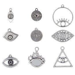 PandaHall 36pcs 9 Style Lots Eyes of Horus Charms Pendants Tibetan Silver Alloy Charms for Necklace Bracelet DIY Craft Jewelry Making