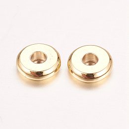 Real 18K Gold Plated Brass Spacer Beads, Nickel Free, Flat Round, 6x1.5mm, Hole: 2mm