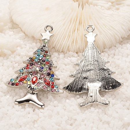 Arricraft Christmas Tree Alloy Rhinestone Enamel Big Pendants for Jewelry Making