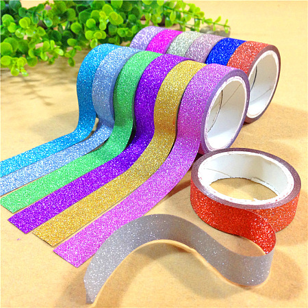 Glitter DIY Scrapbook Decorative Adhesive Tapes, Mixed Color, 15mm, 3m/roll
