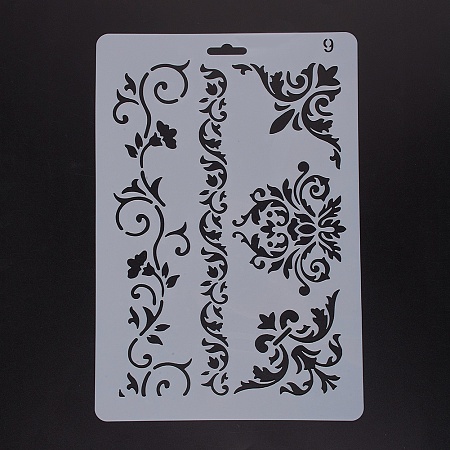 Plastic Drawing Painting Stencils Templates, Rectangle, Flower Pattern, White, 25.5x17.4x0.04cm