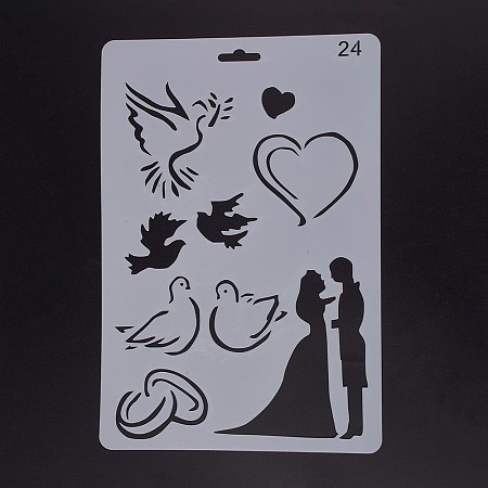 Plastic Drawing Painting Stencils Templates, Rectangle, Wedding Pattern, White, 25.5x17.4x0.04cm