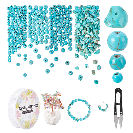 SUNNYCLUE DIY Jewelry Making Kits, Including Synthetic Turquoise Beads, Elastic Crystal Thread and Sharp Steel Scissors, 4x3~3.5mm, Hole: 1mm, about 94pcs/strand, 14.5 inch(37cm), 1strand/set
