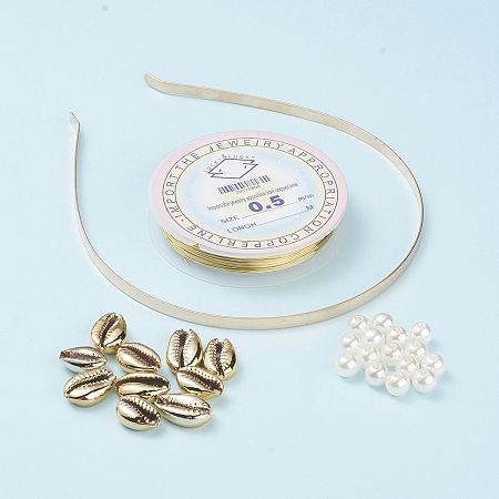 ARRICRAFT DIY Hair Accessories Making, with Electroplated Shell Beads, Imitation Pearl Acrylic Beads, Hair Accessories Iron Hair Band Findings and Copper Jewelry Wire, Golden, 15~20x10~12x5~6mm, Hole: 12~14x2~3mm