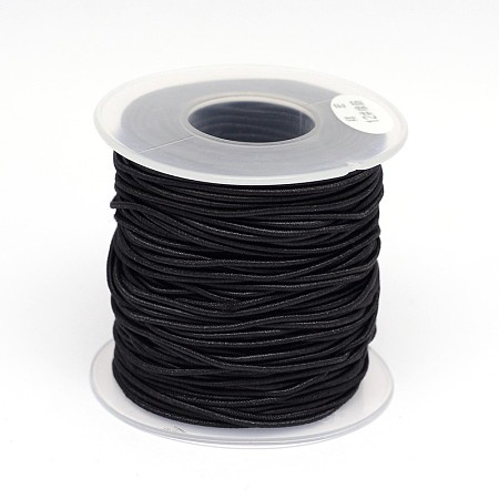 Round Elastic Cord Wrapped by Nylon Thread, Black, 1mm; about 40m/roll