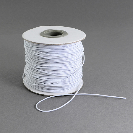 Round Elastic Cord, with Nylon Outside and Rubber Inside, White, 1mm; 100m/roll