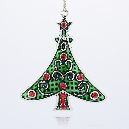 Arricraft Antique Silver Plated Alloy Enamel Christmas Tree Pendants with Hyacinth Rhinestones 79x66x4mm