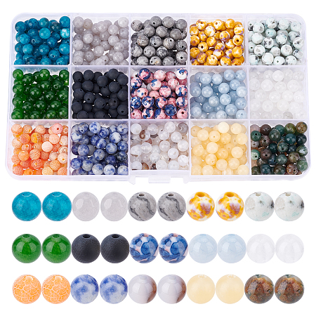 AHANDMAKER 900Pcs 15 Style Natural Mixed Gemstone Beads, DIY Stone Beads Kit, Gemstone Round Loose Beads for Necklace, Jewelry, DIY Friendship Bracelet Making