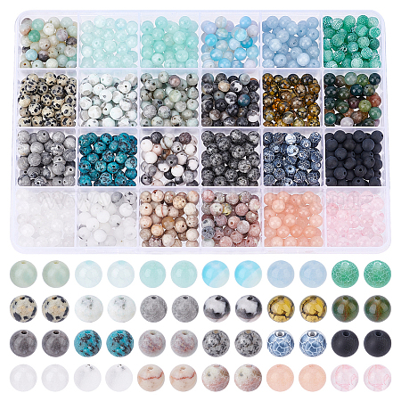 AHANDMAKER 1020Pcs 24 Style Natural Mixed Gemstone Beads, DIY Stone Beads Kit, Gemstone Round Loose Beads for Necklace, Jewelry, DIY Friendship Bracelet Making