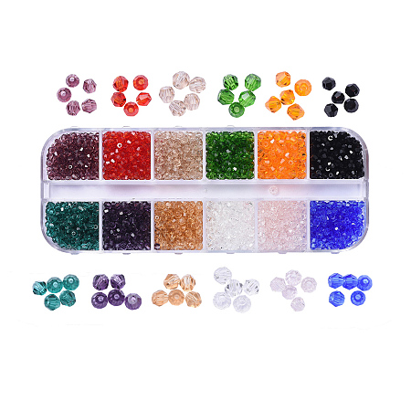 Imitation #5301 Bicone Beads, Faceted Bicone Glass Beads, Mixed Color, 3x3mm, Hole: 0.8mm; , 2400 pcs/box
