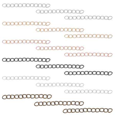SUNNYCLUE 240 Strands 6 Colors Iron Chain Extender, Curb Chains, Nickel Free, Mixed Color, 50mm, Link: 5~5.5x3.5~4x0.8mm, 40 strands/color