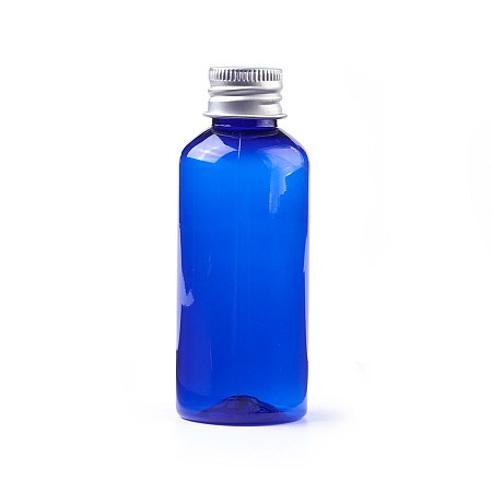 Round Shoulder Plastic Liquid Bottle, with Aluminum Cap, Blue, 9.5x3.6cm; Capacity: 60ml
